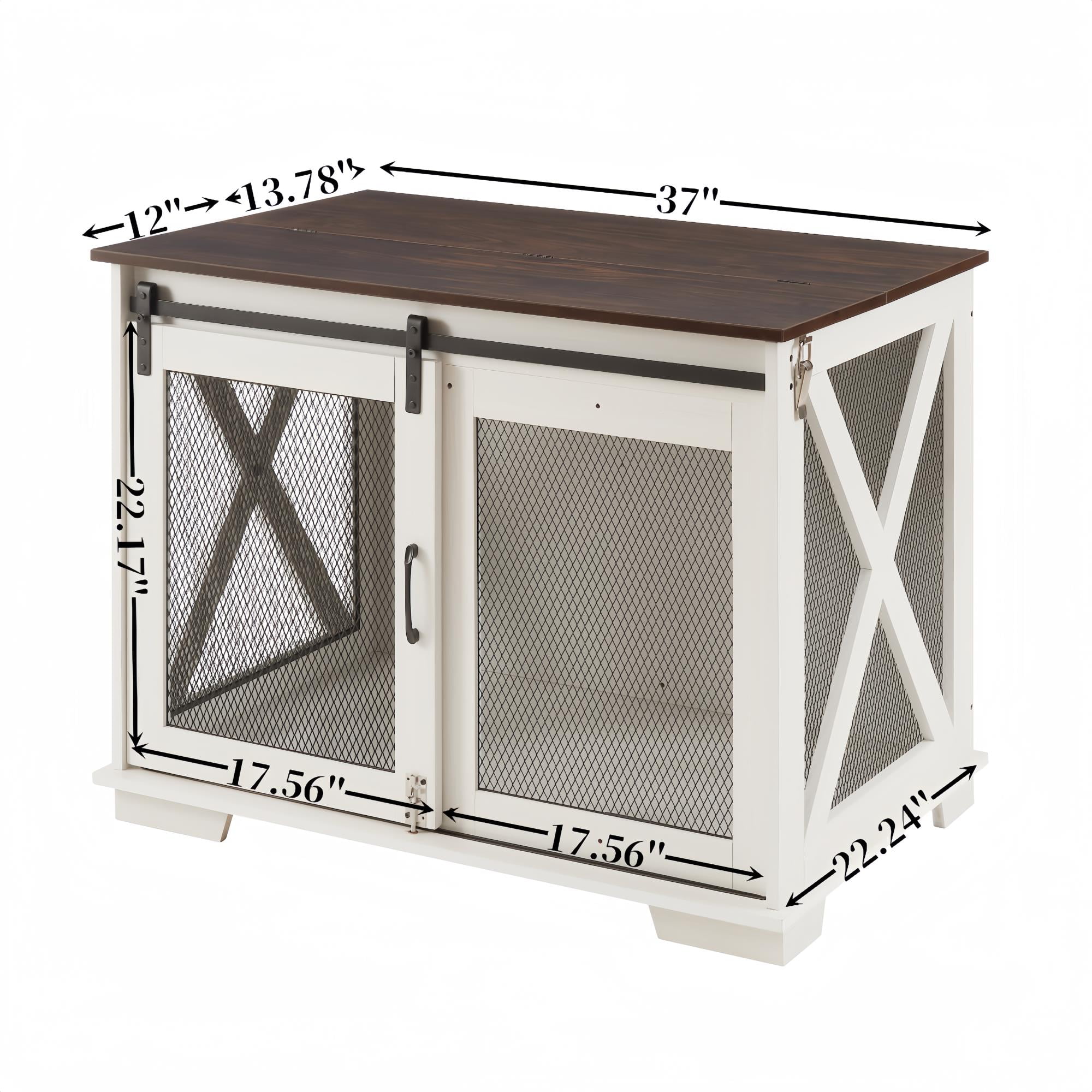 Pefilos 37" Wood Dog Crate Furniture, Heavy Dog Kennel Pet House with Sliding Barn Door, Indoor Dog Cage for Large Dogs, White Pefilos 37" Wood Dog Crate Furniture, Heavy Dog Kennel Pet House with Sliding Barn Door, Indoor Dog Cage for Large Dogs, White
