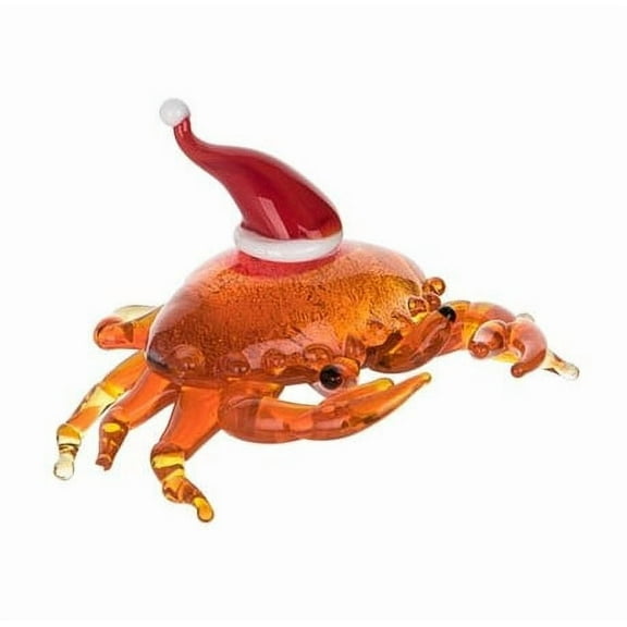Holiday Crab Mini Glass Figurine Christmas Mass Home Decor Beach Coastal Ocean Sea Life 2.76 x 2.17 x 1.26