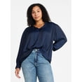 thumbnail image 2 of Time and Tru Women's Soft Ruched Yoke Blouse with Long Sleeves, Sizes XS-XXXL, 2 of 6
