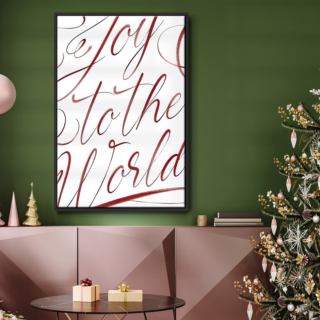 Joy To The World - Framed Gallery Wrapped Holiday Canvas - 17 x 25 - Black Frame