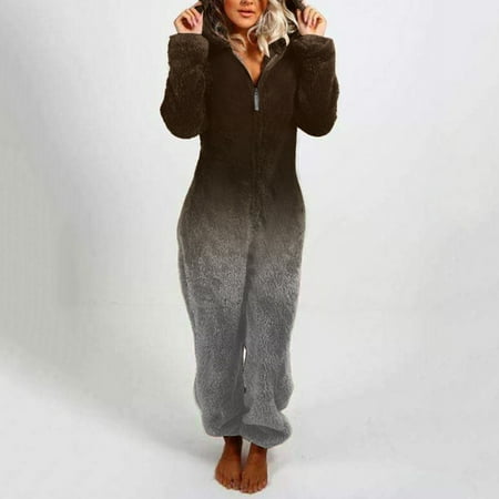 

MRULIC jumpsuits for women Women Winter Jumpsuit Set Long Sleeve Hooded Jumpsuit Pajamas Casual Cute And Soft Set Winter Warm Rompe SleepwearWomen s Jumpsuit Black + M