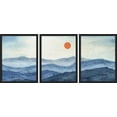 thumbnail image 3 of PixonSign Framed Canvas Print Wall Art Set - Watercolor Blue Mountain Range & Red Sun Landscape Art - Set of 3 Nature Wilderness Wall Décor for Living Room, Bedroom - 12"x16"x3 Panels Black, 3 of 5