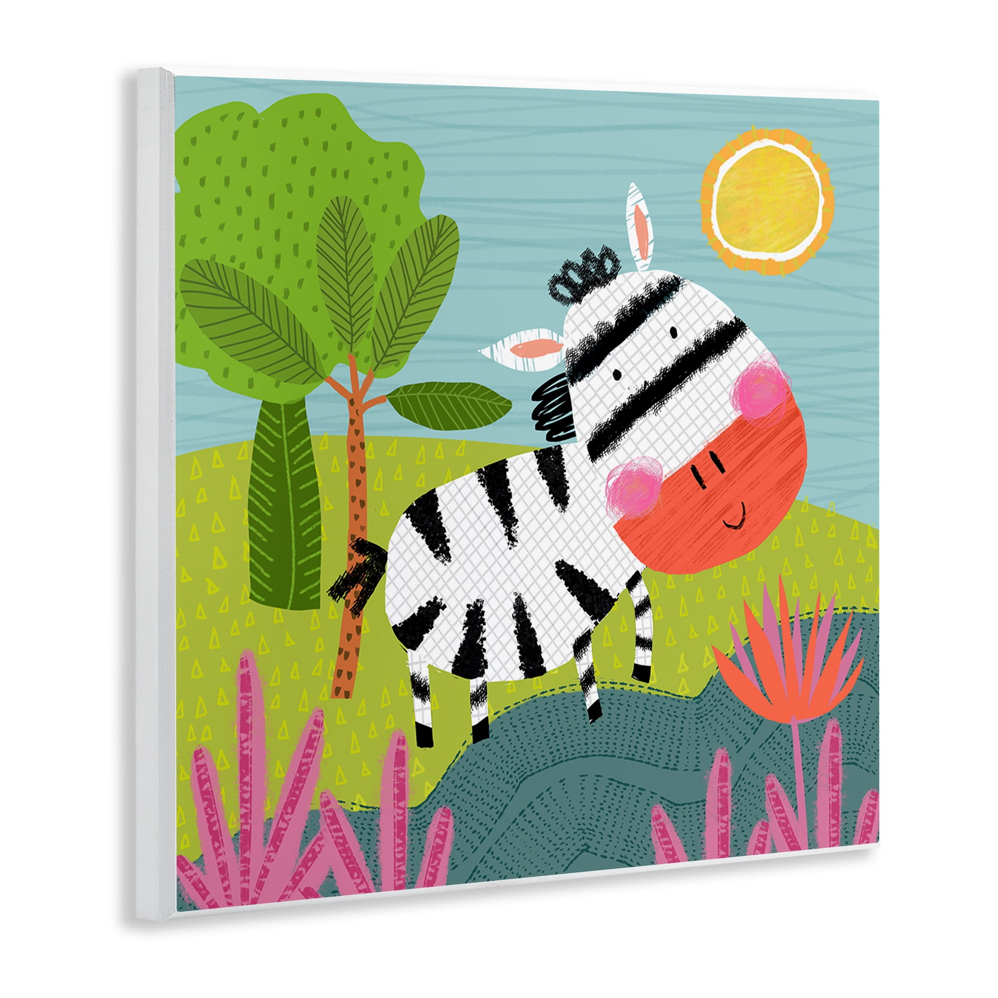 Stupell Industries Whimsical Zebra in Nature Animals Painting Unframed Art Print Wall Art, 12 x 12