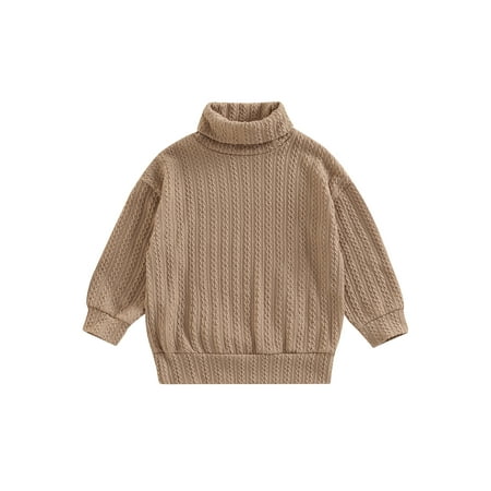 

Gureui Kids Toddler Baby Boys Girls Casual Turtleneck Sweater Long Sleeve Solid Color Loose Cable Knit Pullover