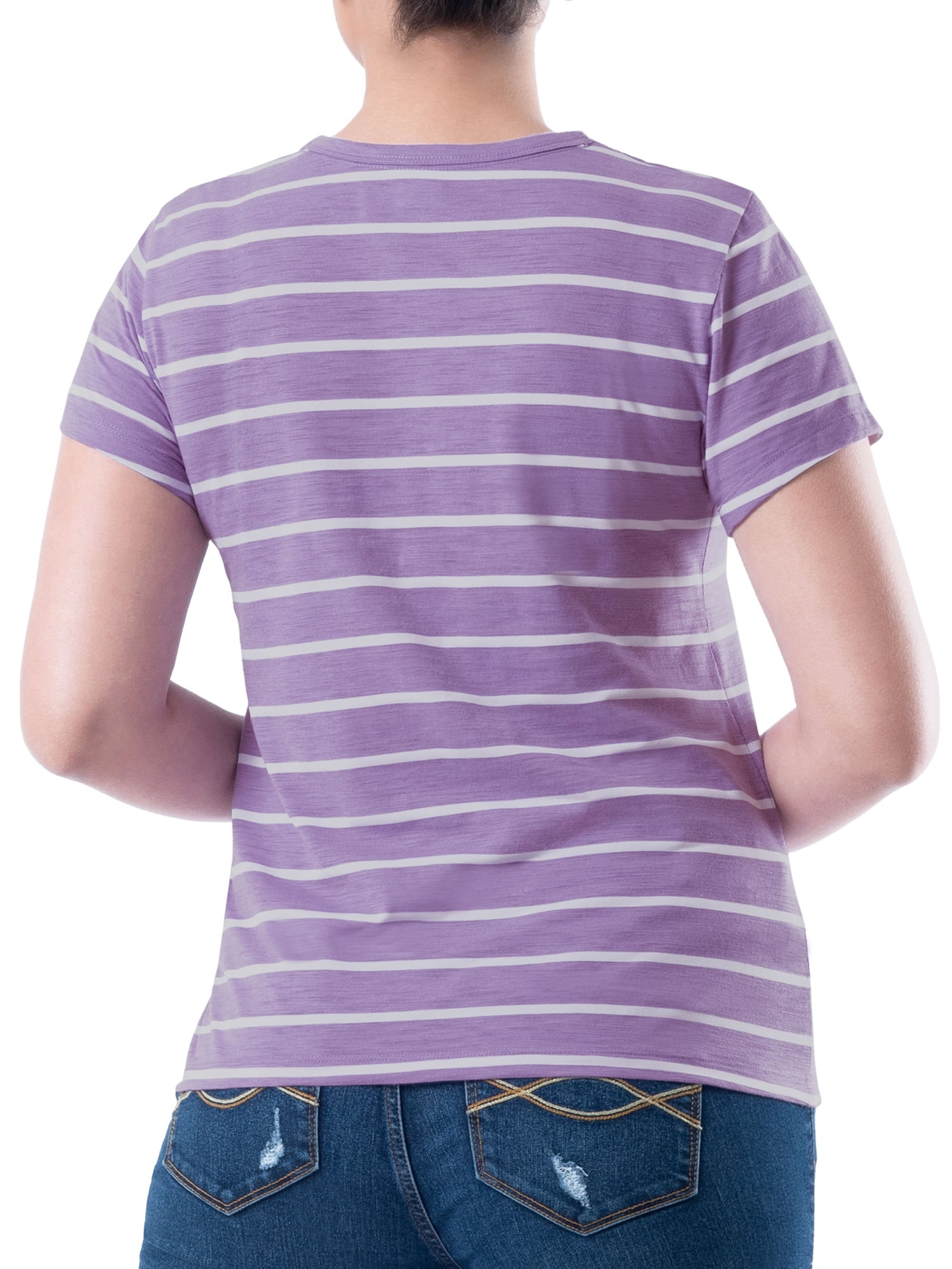Time and Tru Womens Striped Short Sleeve Slub Crew Neck T-Shirt, 2-Pack