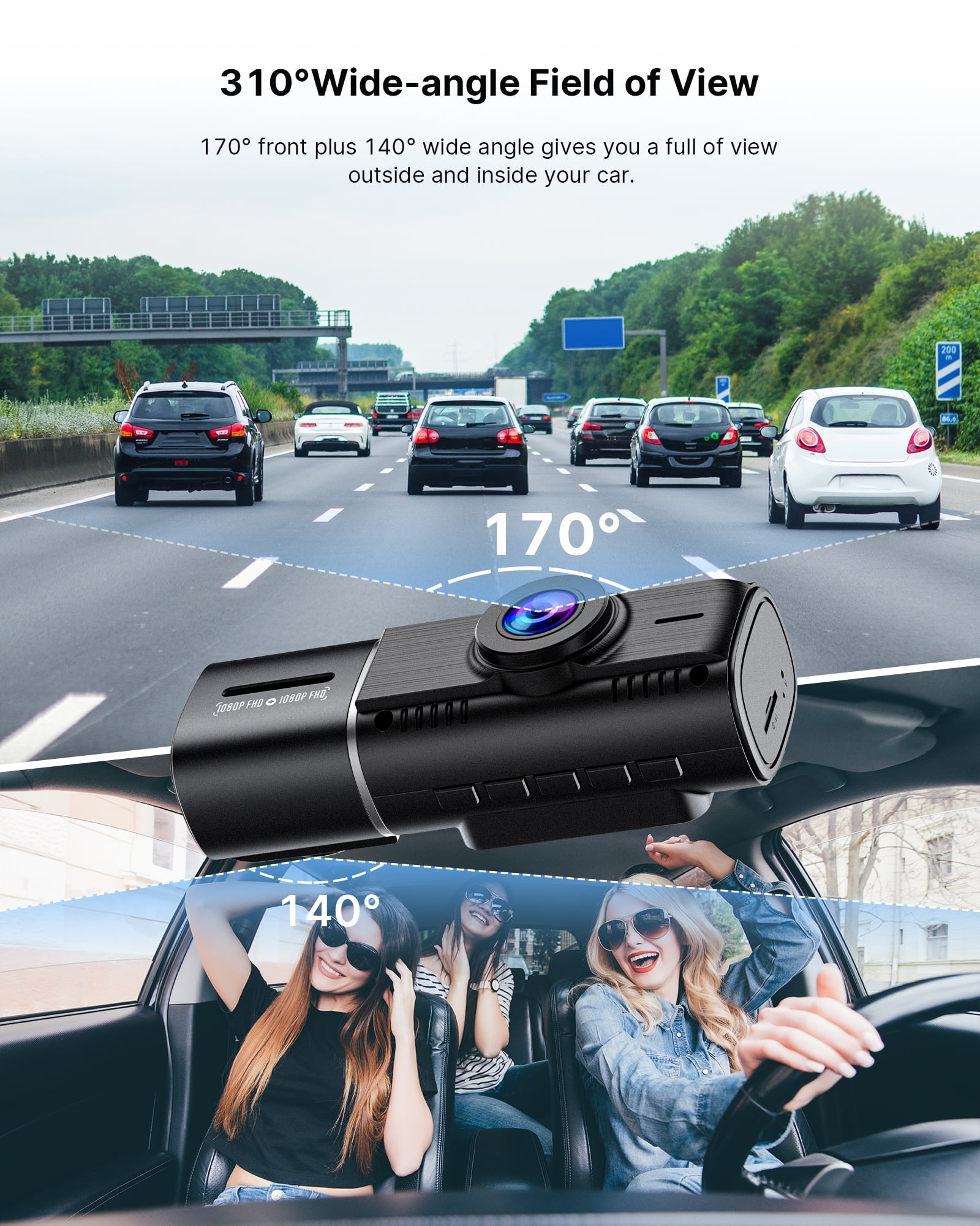 CAMPARK DC18 Dash Cam Front 1080P FHD 2.45 Dash Camera for Cars 170° Wide  Angle Car Camera with Super Night Vision, WDR, G-Sensor, Loop Recording 