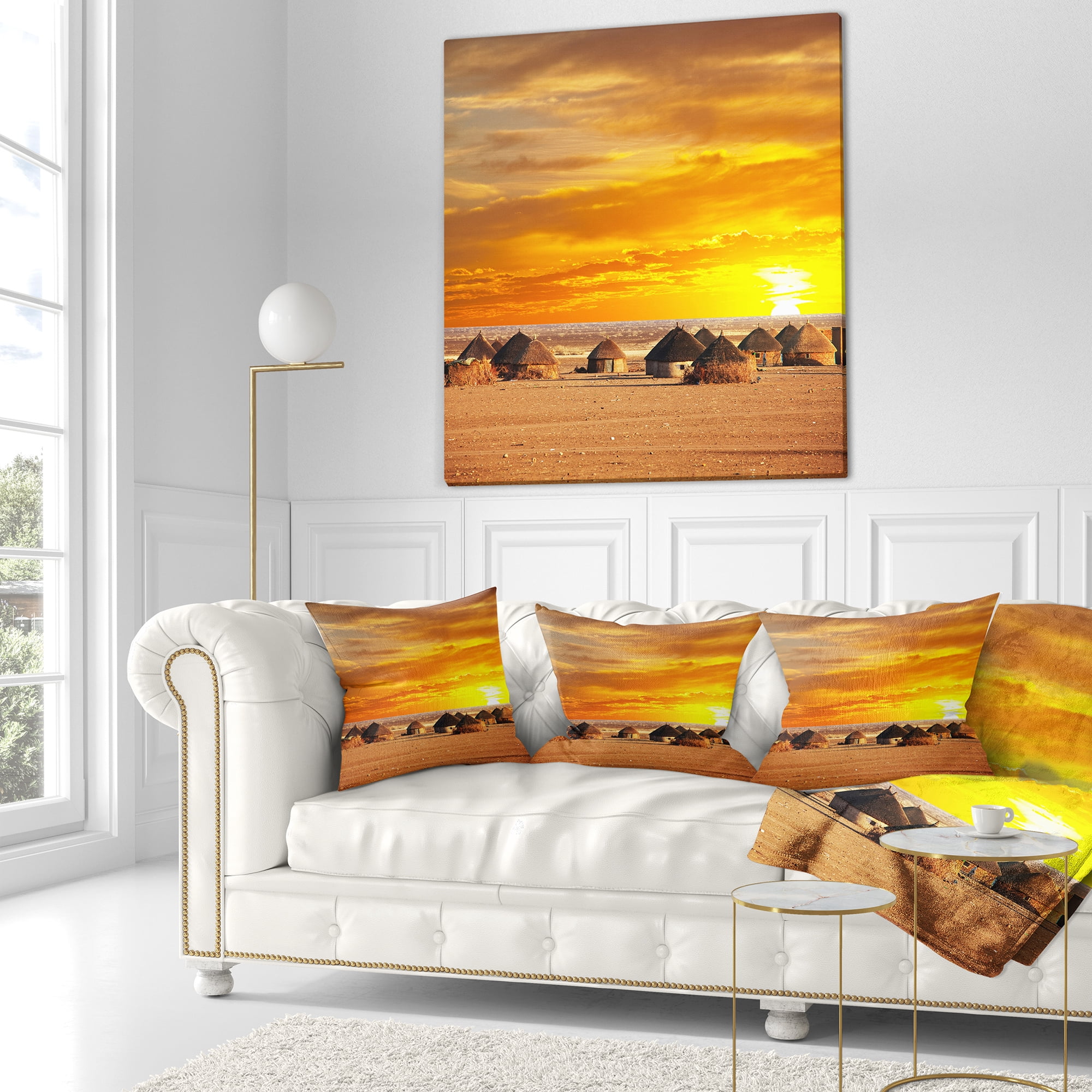 Designart Colorful African Village Huts View - Landscape Printed Throw Pillow - 16x16