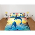 thumbnail image 2 of Housse de Couette Tropicale Sunset dolphins, Décor blush Océan Bouteille Nez, 2 of 4