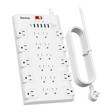 SUPERDANNY Surge Protector Power Strip with 22 AC Outlets and 6 USB Ports 6.5Ft Extension Cord White