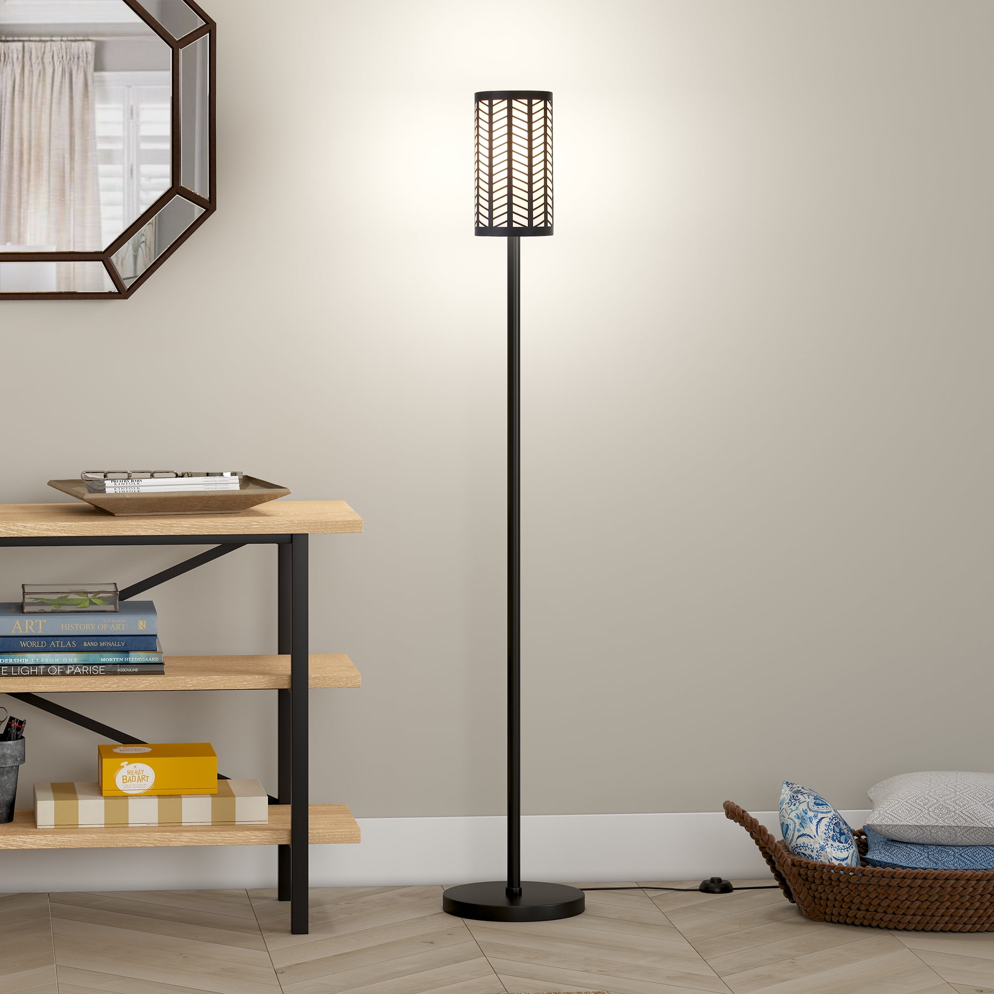Evelyn Zoe Delia 63.5 Tall Floor Lamp with Metal Shade Blackened Bronze Blackened Bronze Walmart