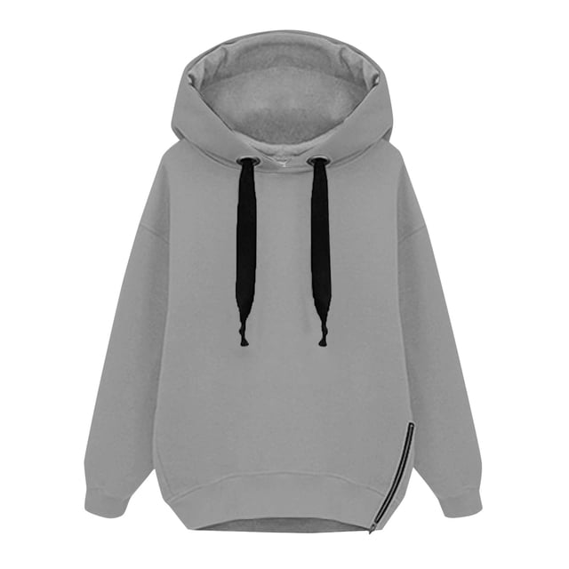 Timegard Chandails à Capuchon pour Femmes, Chandail en Molleton Grande Taille, Fermeture Éclair Latérale, Fente, Automne Hiver, Confortable, Ample, Chandail à Enfiler