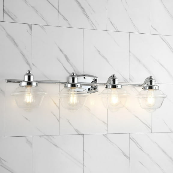 JONATHAN Y Orleans 35.75" 4-Light Iron/Glass Coastal Cottage LED Vanity Light, Chrome