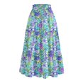 thumbnail image 5 of Floral Midi Skirt for Women Summer Comfy Tiered Elastic High Waisted Skirts Vacation A-Line Flowy Swing Long Skirts Cyan 2XL, 5 of 6