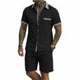 thumbnail image 2 of GUZOM Mens Black Linen Blend 2-Piece Short Sleeve Shirt & Shorts Set | Casual Summer Vacation Outfit,Size XL, 2 of 7