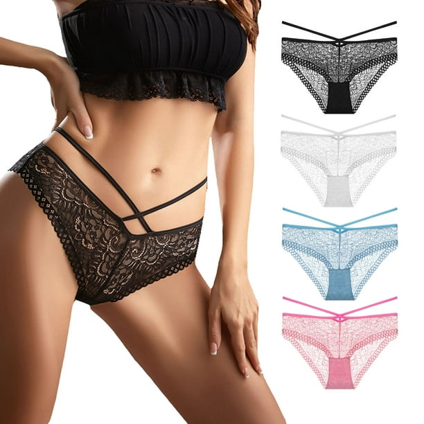 Charmo Women's Lace Underwear Low Waist Panty Breathable Bikini Panties, 4  Packs 