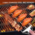 thumbnail image 2 of 3-Way Grill Skewers - 14.7 Inch 3-Prong Stainless Steel BBQ Skewers with Push Slider Bar - Heavy Duty Reusable Metal Grilling Skewers for Meat Chicken Sausages Veggies, 2 of 7