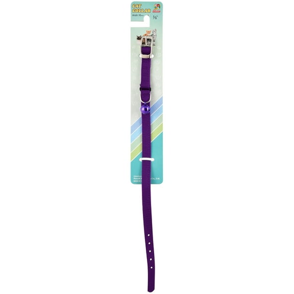 Jeffers Pet Cat Collar with Bell – Durable Breakaway Collar for Kittens & Adult Cats, Adjustable Ultra Web Nylon with Nickel Plated Buckle, Soft & Secure Fit, Indoor & Outdoor Use – Solid Purple