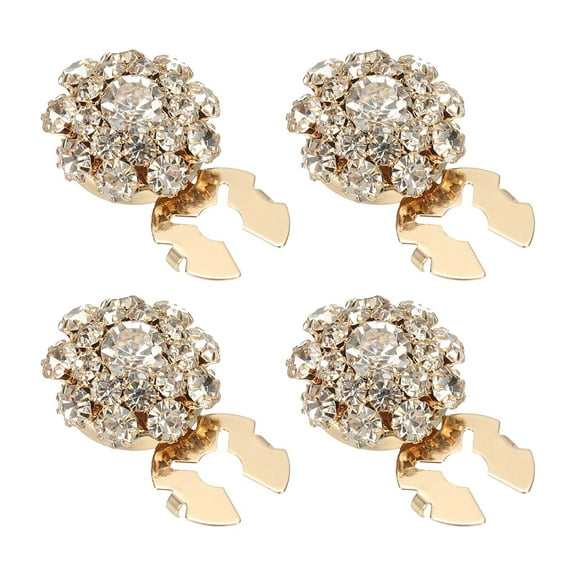Uxcell 4 Pcs Rhinestone Button Covers, 17.5mm 11/16" Decorative Buttons Clips Detachable Sewing Kit Replacement for Women Men DIY Crafts Holiday Decor Dress Accessories, Gold