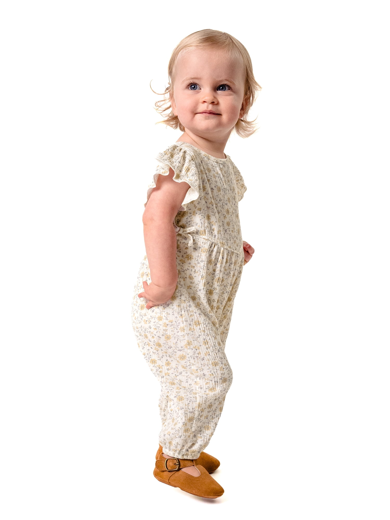Modern Moments by Gerber Baby Girl Long Leg Romper with Ruffle Sleeves, Sizes 0/3 Months - 24 Months