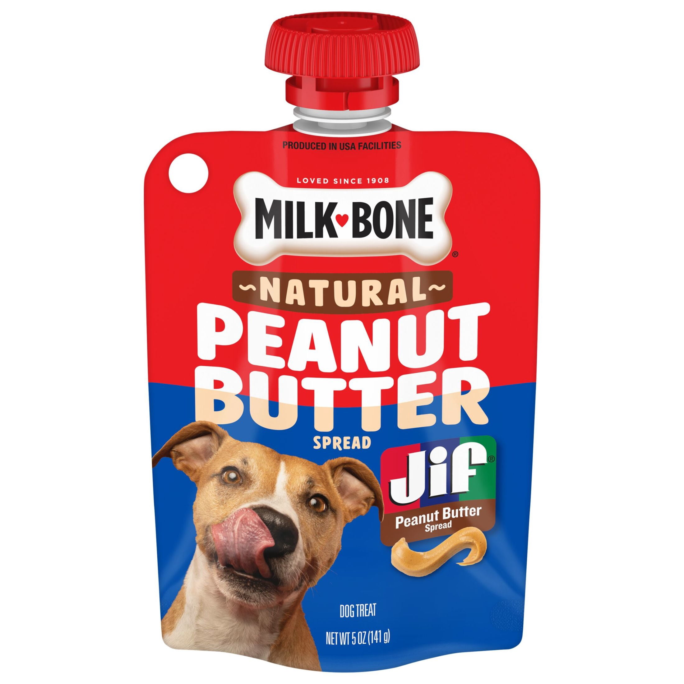 (2 pack) Milk Bone Natural Peanut Butter Spread with Jif , Lickable Dog Treats in a Squeezable Pouch, 5 oz