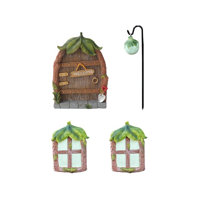 Puerta y ventanas de hadas para árboles, casa de hadas en miniatura, ventana y puerta, adorno para césped, árboles de pared, miniarte de jardín de kusrkot Ventanas de puerta de hadas