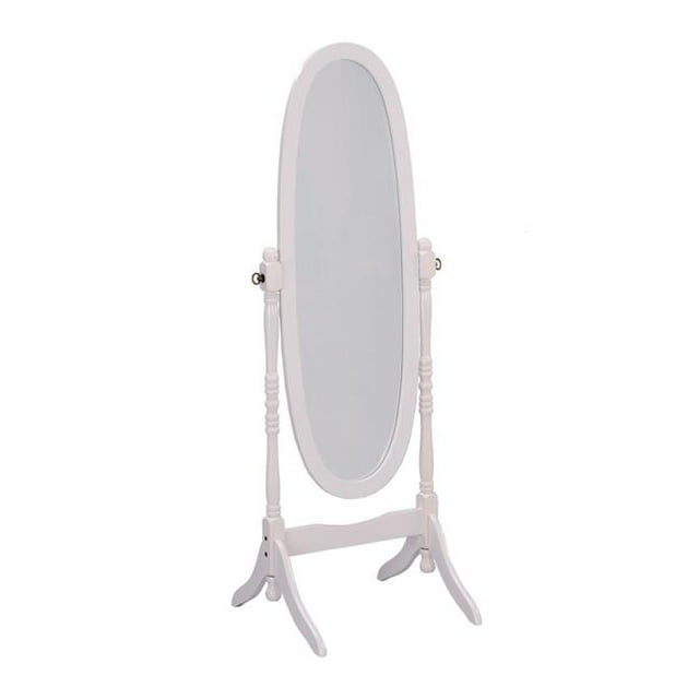 HomeRoots 468365 Classic White Finish Cheval Standing Oval Mirror, White