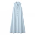 thumbnail image 7 of Uscallm Women's Collared Sleeveless Button Down Maxi Dresses Flowy Casual Long Boho Beach Vacation Sundresses, Light Blue S, 7 of 7