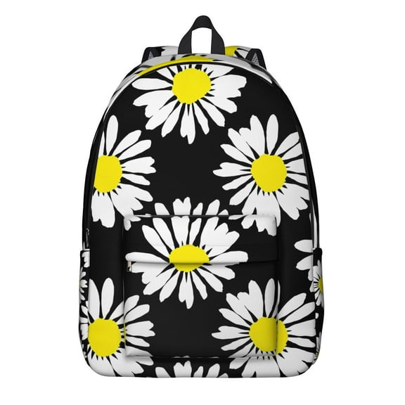 White and Yellow Daisy Vintage Backpack – Cute Bohemian School Bag with Floral Artwork, Anti-theft Features, and Comfortable Shoulder Straps