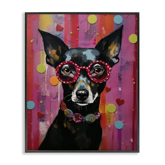 Stupell Industries Dobermann Dog with Glasses Animals Painting Black Framed Art Print Wall Art, 11 x 14