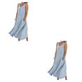 thumbnail image 1 of Qarigey vestido de lino de algodón de verano de las mujeres sin mangas cuello boho playa color liso kaftan con bolsillos azul cielo / s Azul cielo/S 2Conjunto, 1 of 6