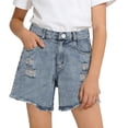 thumbnail image 2 of WQNVRNR Girls Jean Shorts- Distressed Ripped High Waist Vintage Casual Denim Shorts with Pockets Light Blue Size 8, 2 of 9