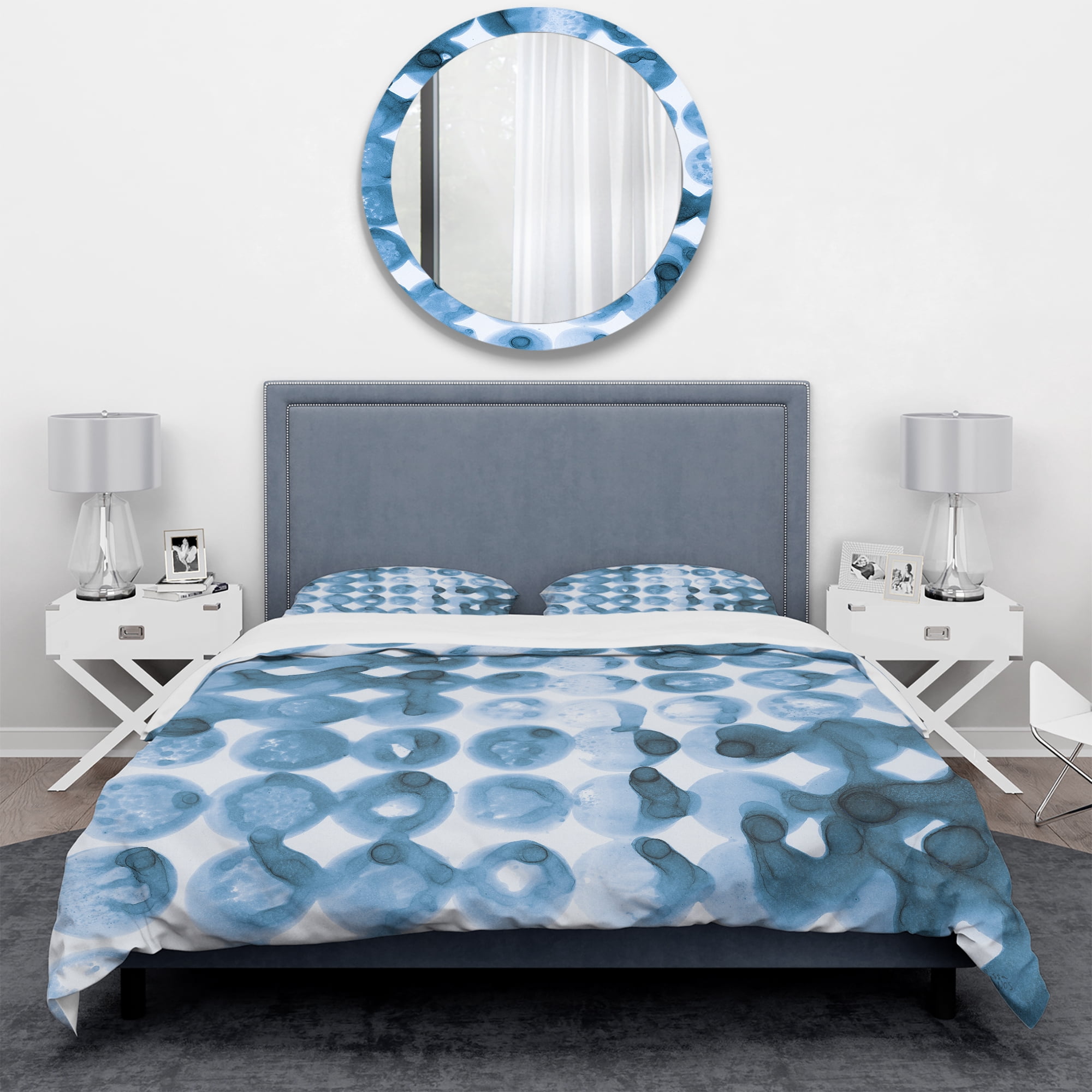 Designart 'Indigo watercolor geometrical VI' Geometric Duvet Cover Set