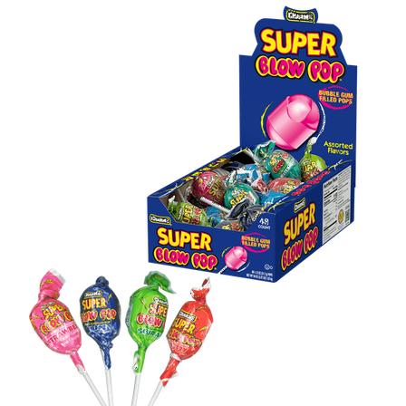 Charms Super Blow Pop Lollipops – 48 Count Box (1.12 oz Each) – Assorted Fruit Flavors with Bubble Gum Center – Individually Wrapped Pops for Parties, Candy Bowls & Vending