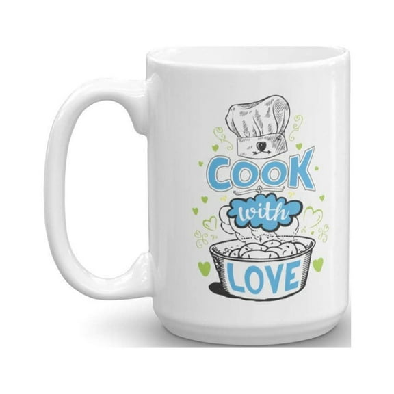 Cook With Love Inspirational Cooking Quotes Coffee & Tea Gift Mug, Things And Stuff For A Chef Mom, Grandma, Aunt, Sister, Daughter, Mother-in-law Or Girlfriend (15oz)
