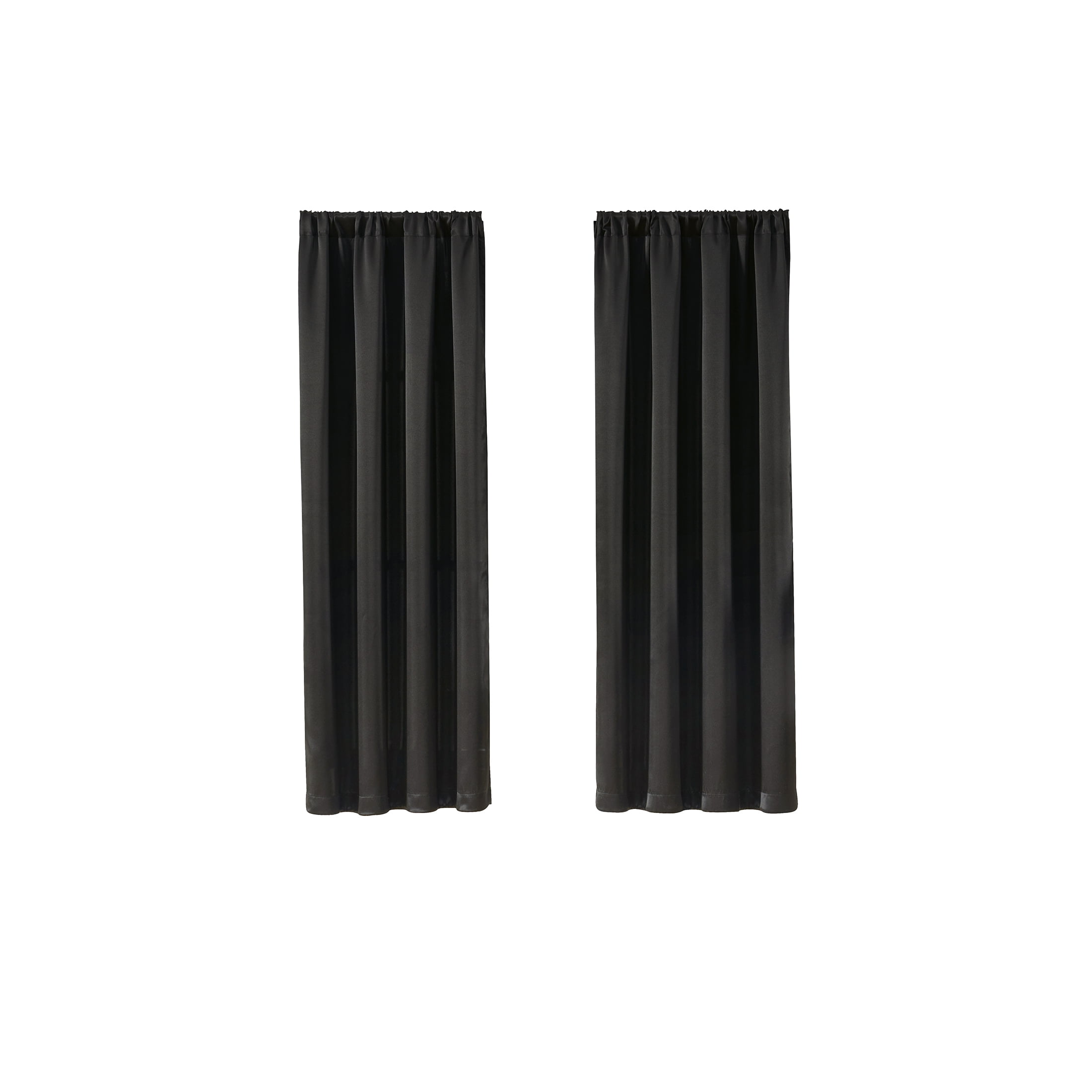 Style U 3-Piece Tension Rod and Black Solid Rod Pocket Room Darkening Indoor Curtain Set