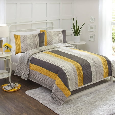 Better Homes & Gardens Imperial Lattice Yellow Grey Pieced Sham Pair