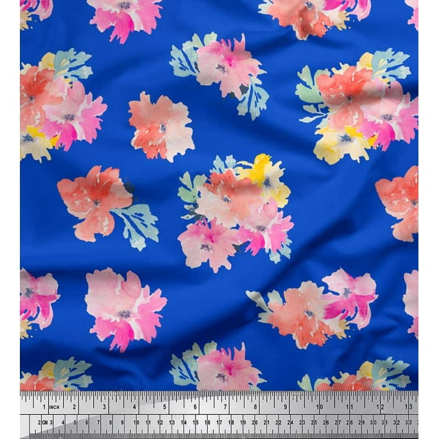 Soimoi Moss Georgette Fabric Flower Watercolor Printed Fabric 1 Yard 42 Inch Wide
