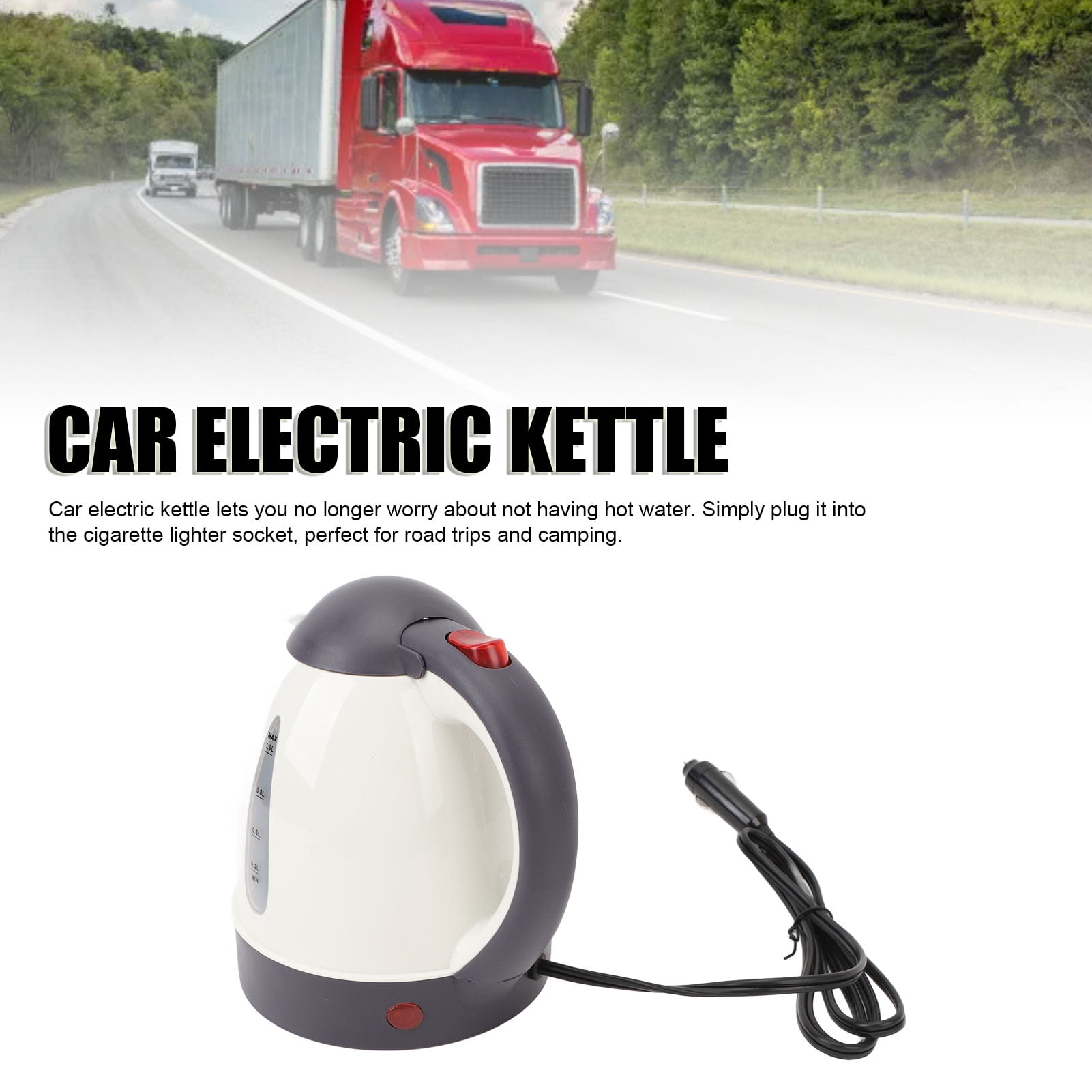 Car Electric Kettle, Stainless Steel Plastic Water Level Window 1L Auto Shut Off Electric Truck Water Boiler Heater For Trip