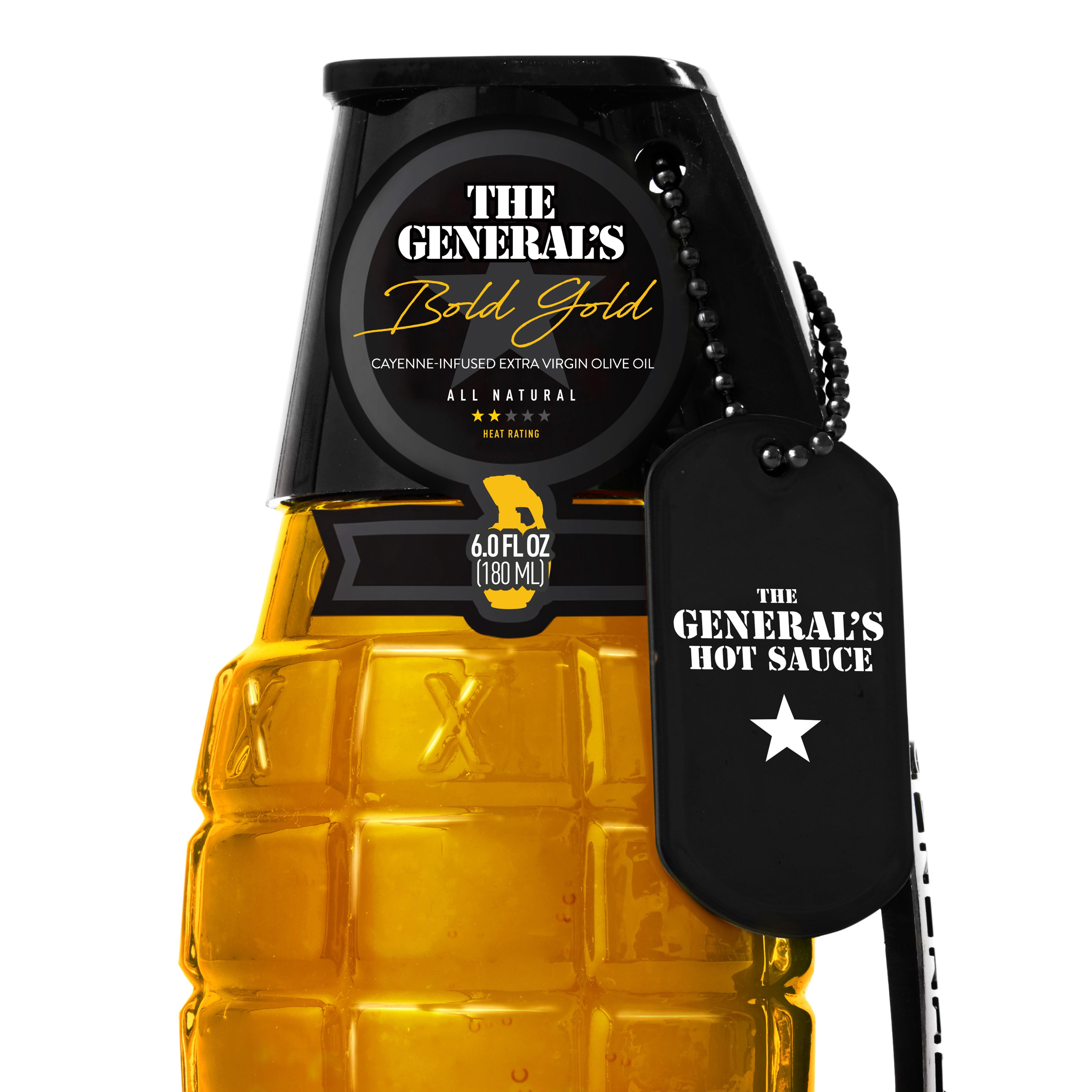 The General’s Hot Sauce Bold Gold 6 oz – Cayenne-Infused Extra Virgin Olive Oil