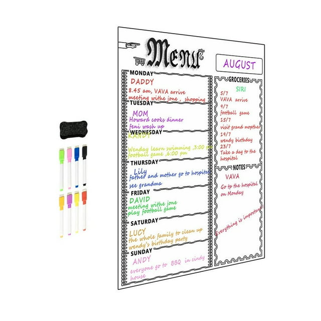 Kitchen Adhesive Weekly Plan Board Note Table for Kitchen Refrigerator Chalkboard Sticky Board White