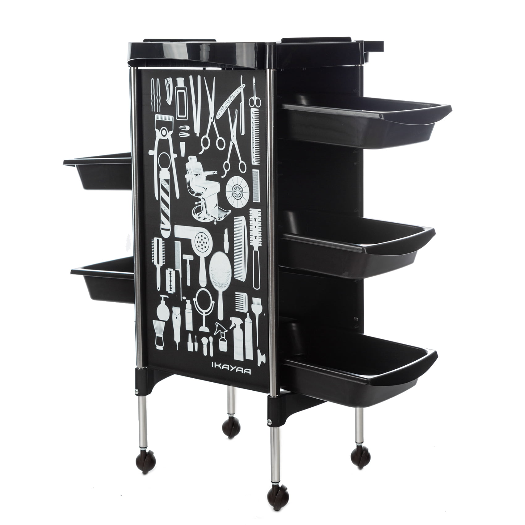Salon Lockable Rolling Trolley with Storage Trays Side Pockets and Tool Holder 