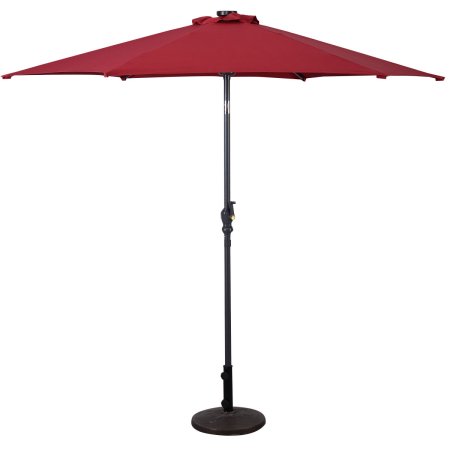 Costway 9ft Patio Solar Umbrella Led Patio Market Steel Tilt W Crank Outdoor Burgundy Walmart Com Walmart Com