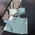 thumbnail image 1 of WIZUTIZ Women's Solid Color Sexy Swimsuit Drawstring Strap Split Swimsuit Three Piece Set Green up to 65% Off, 1 of 3
