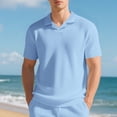 thumbnail image 2 of Men's Waffle Knit Polo Shirt Short Sleeve Collared Casual T-Shirt Comfortable & Breathable For Summer Daily Wear Stylish Tops,Light Blue,XXL, 2 of 6