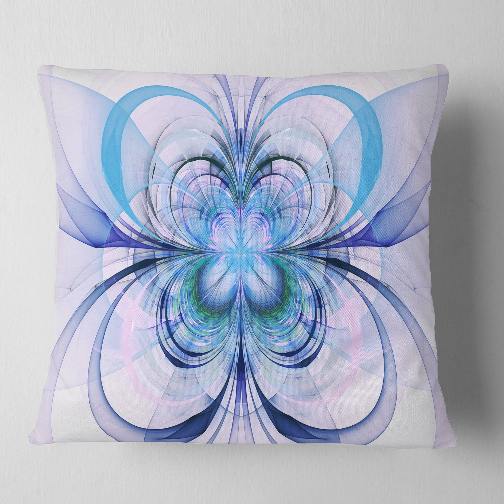 Designart Turquoise Fractal Flower Pattern - Floral Throw Pillow - 16x16