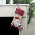 thumbnail image 2 of Northlight 19" Burlap Plaid Whimsical Santa Waiving Christmas Stocking, 2 of 4