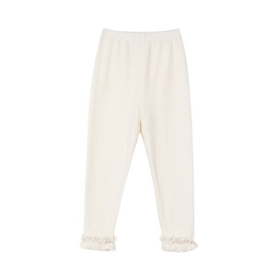 Girls Ruffle Leggings Stretchy Slim Fit Girls Elastic Wasist Leggings (White 5-6 Years)