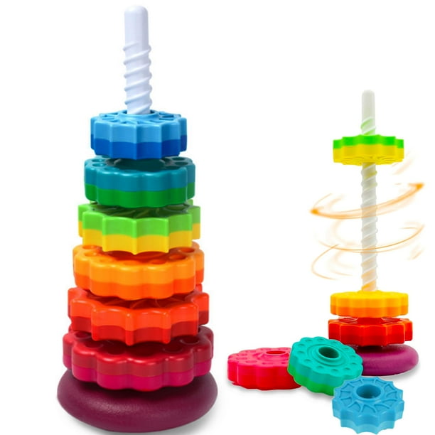 Juguete giratorio apilable CAPT.GOOSE para bebés y niños pequeños con forma de arcoíris