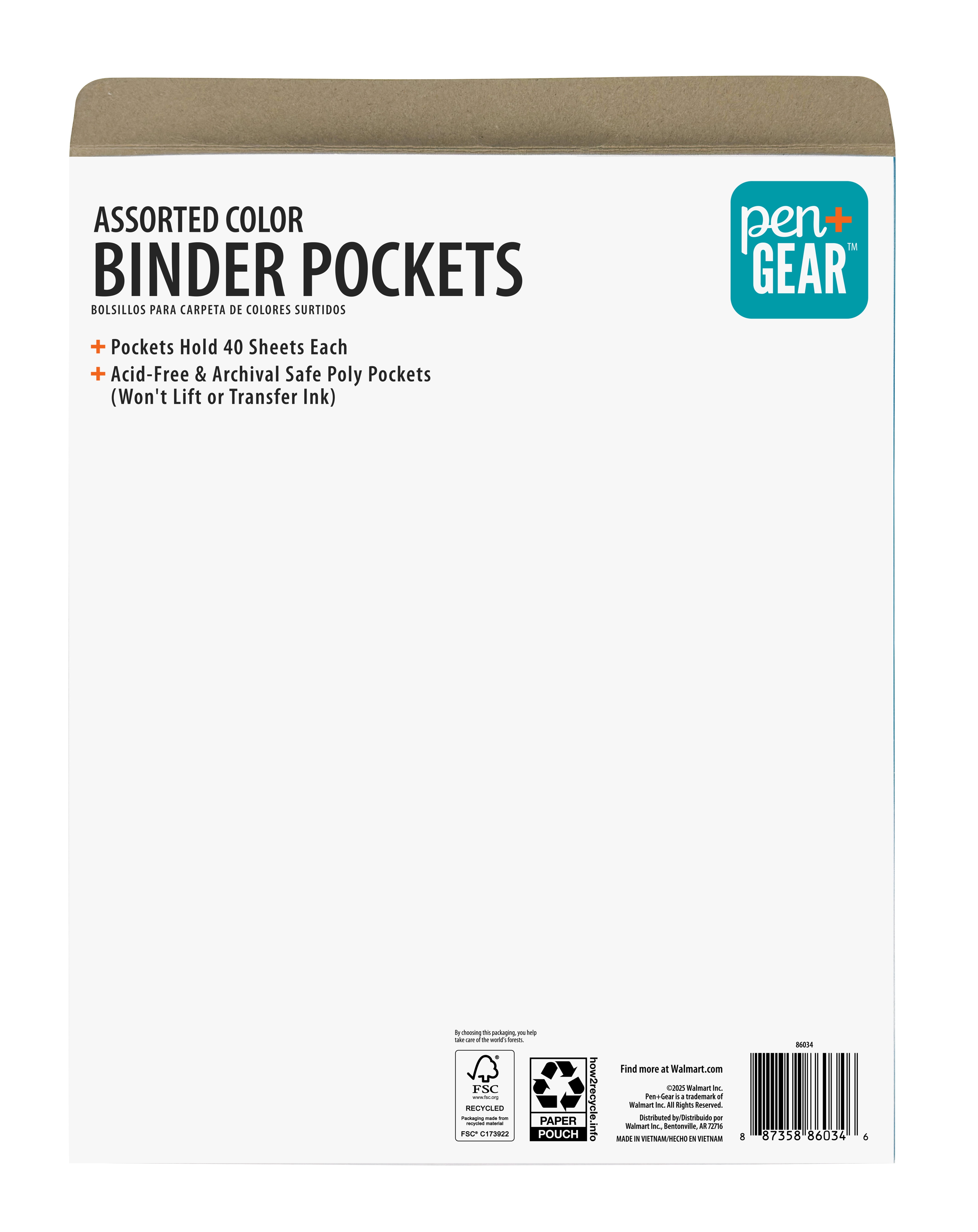 Pen+Gear Binder Pockets, Multicolor, 5 Pack