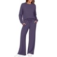 thumbnail image 2 of Women's 2 Piece Crewneck Lounge Set Matching Sweatsuits,Fall Lounge Sets for Women , Airport Travel Outfits, Comfy Athleisure Fall Winter Clothes ,Wide Leg Palazzo Pants Purple,M, 2 of 8